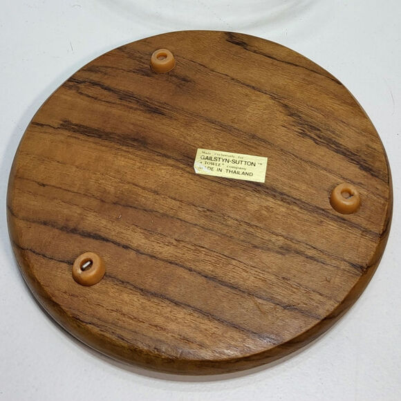 Towle Christmas Tree Holiday Cheese Board Server Teakwood Plate w/Glass Dome VTG - Picture 3 of 10